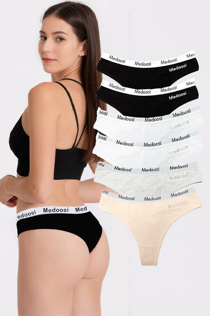 Dollcini,Tanga női bugyi,95% Pamut + Spandex-Többszínű, 6 db-os Csomag