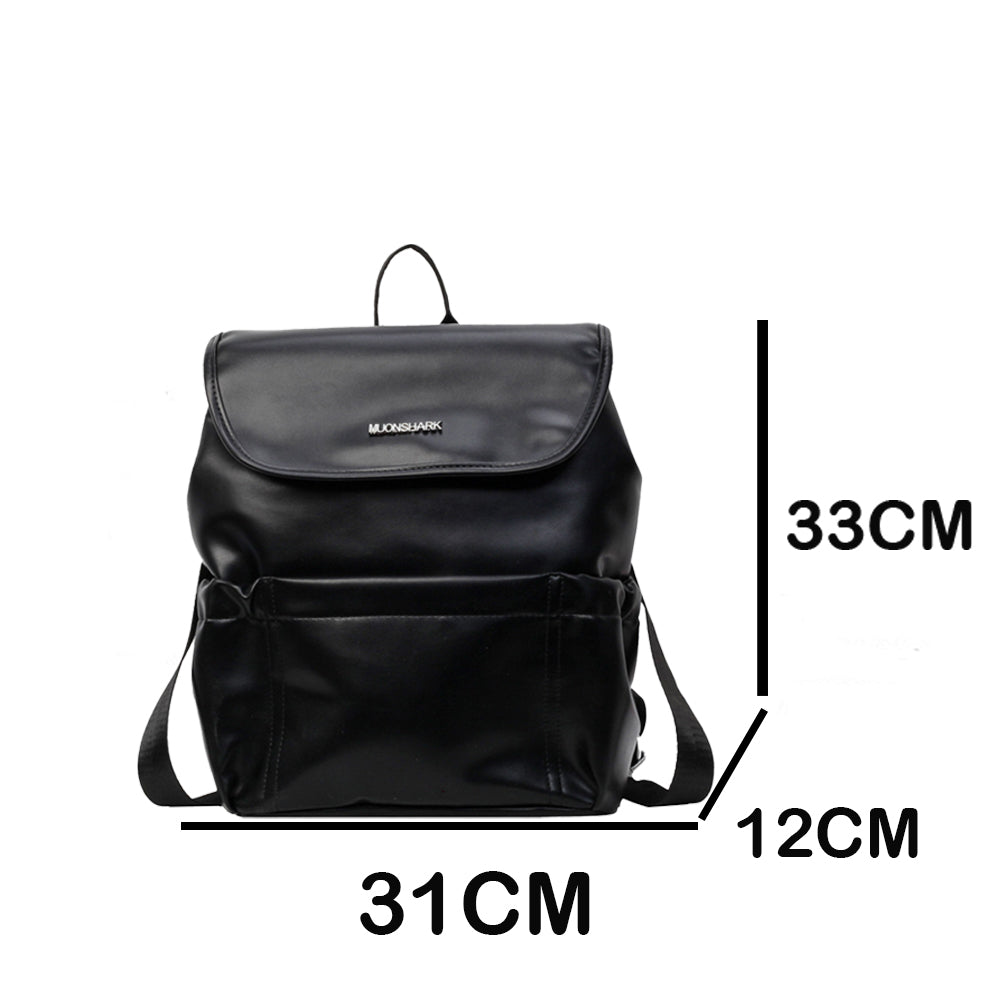 Dollcini Divatos Nagy Kapacitású Női Hátizsák – PU Bőrpántos, Minimalista, Iskolába, Munkába és Utazáshoz, Fényes Fekete