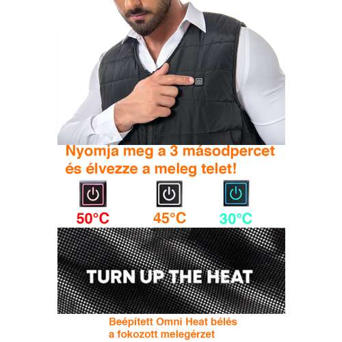 Dollcini Fűthető Férfi Mellény – 9 Zónás, USB Töltéssel, Fekete [A powerbankot külön kell megvásárolni]