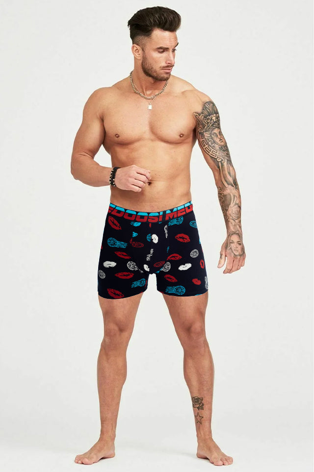 Dollcini Légáteresztő Pamut Férfi Boxeralsó - 95% Pamut, Csókmintás, 3 darabos szett