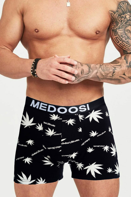 Dollcini Légáteresztő Pamut Férfi Boxeralsó - 95% Pamut, Levélmintás, 3 darabos szett