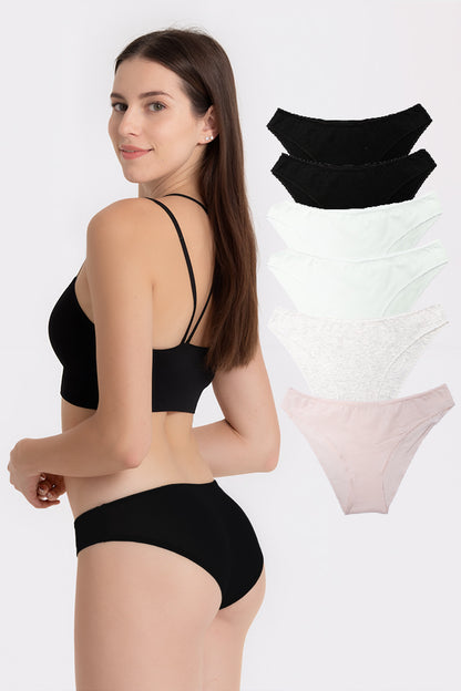 Dollcini ,Klasszikus Női Bugyi, Brazil Női Bugyi, 95% Pamut + Spandex-Többszínű, 6 db-os Csomag