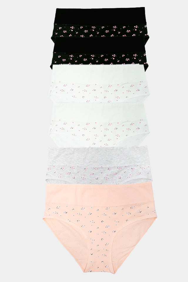 Dollcini ,Magas derekú női bugyi ,95% Pamut + Spandex-Többszínű, 6 db-os Csomag,2072