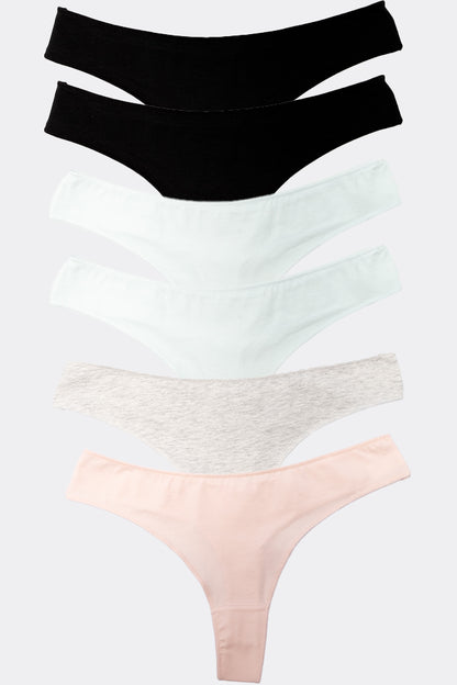 Dollcini Tanga Női Bugyi - 95% Pamut, Többszínű, 6 db-os Csomag