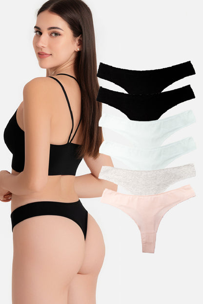 Dollcini Tanga Női Bugyi - 95% Pamut, Többszínű, 6 db-os Csomag
