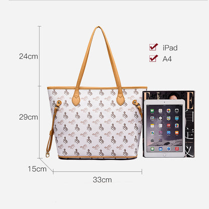 Dollcini Mintás Női Műbőr Tote Táska – Lovas Motívummal, Fehér