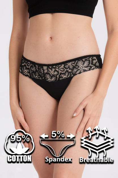 Dollcini,Tanga női bugyi,virágmintás csipke női bugyi,95% Pamut + Spandex-Többszínű, 6 db-os Csomag