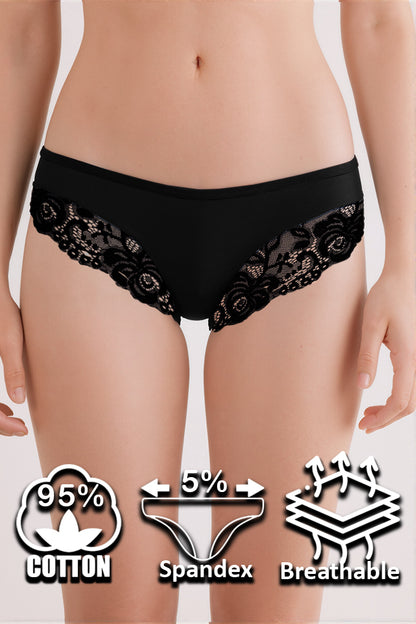 Dollcini ,Klasszikus Női Bugyi, Brazil Női Bugyi, Virágmintás Csipkés Női Bugyi,95% Pamut + Spandex-Többszínű, 6 db-os Csomag,88962