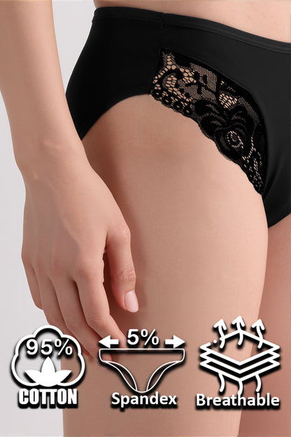 Dollcini ,Klasszikus Női Bugyi, Brazil Női Bugyi, Virágmintás Csipkés Női Bugyi,95% Pamut + Spandex-Többszínű, 6 db-os Csomag,88962