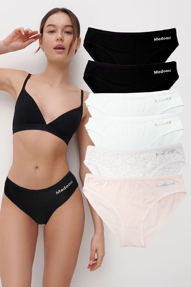 Dollcini, Klasszikus női bugyi,95% Pamut + Spandex-Többszínű, 6 db-os Csomag,89102